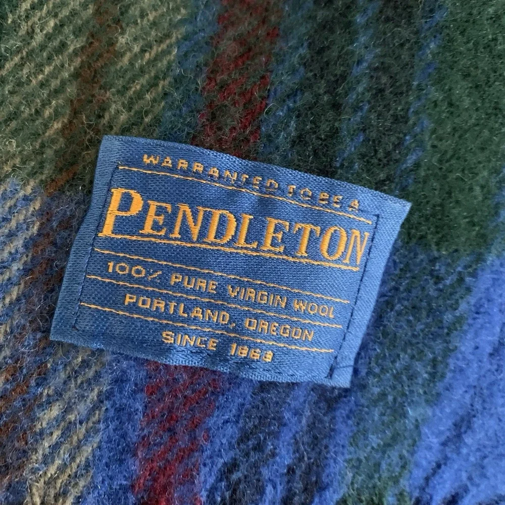 Vtg Pendleton Wool Blanket Throw Plaid Fringe Made In USA